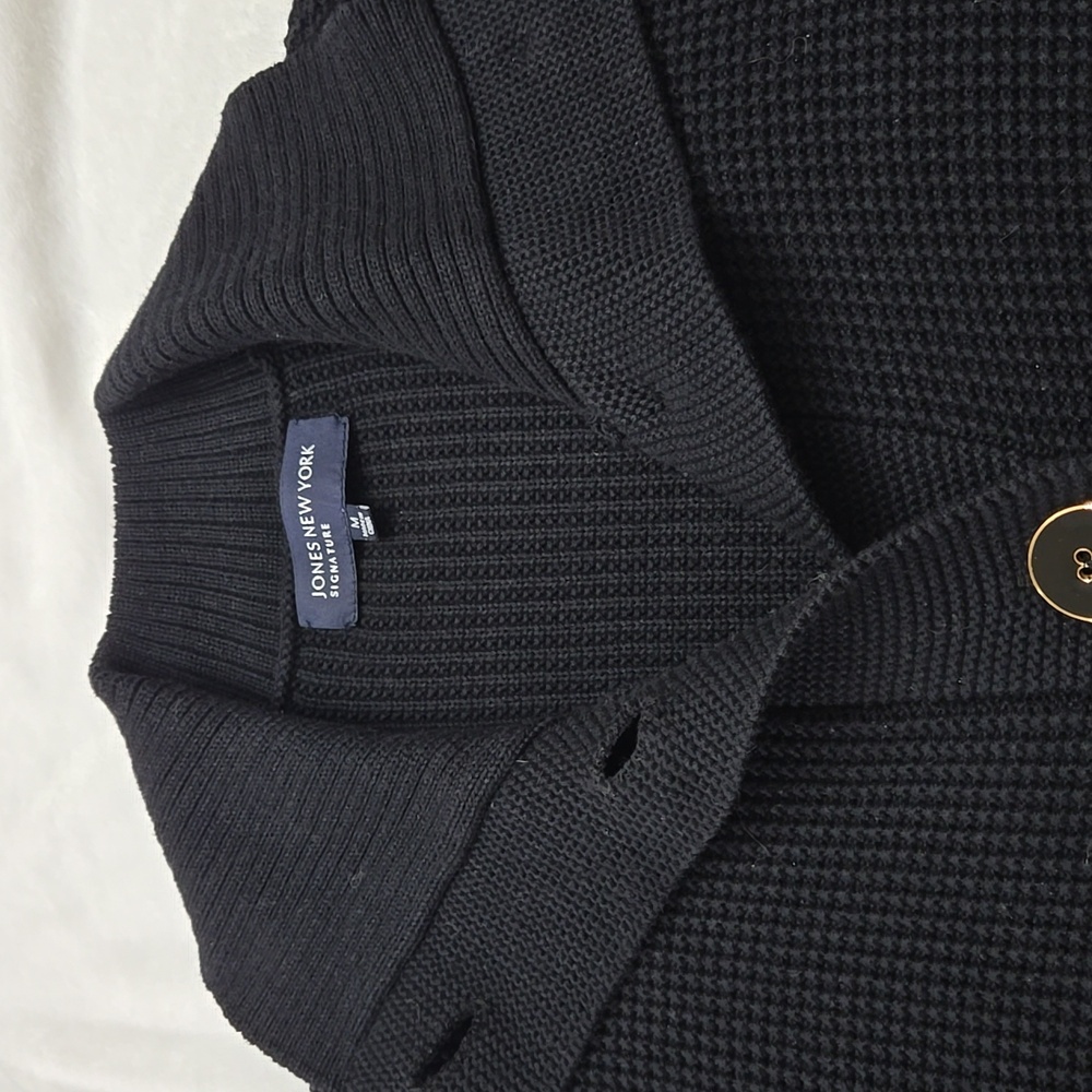 Jones New York Signature Women's Shawl Collar‎ Ribbed Black Cardigan Size Medium